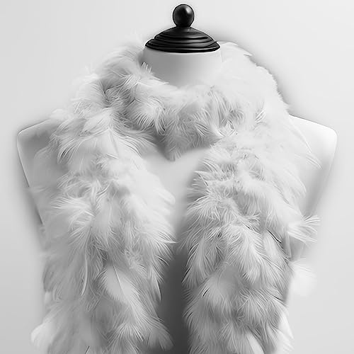 Fjäderboa fjäderhalsduk, ca 180 cm längd tillverkad av äkta färgade fjädrar – perfekt kostymtillbehör, Charleston, 20-talet, flapper, karneval, temafest, hantverk, dekoration (vit)