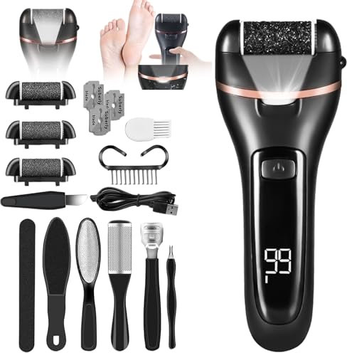 Wiederaufladbarer 2 Geschwindigkeiten Hornhautentferner Elektrisch: Nizirioo Wasserdicht Elektrischer Hornhautentferner mit LED-Stromanzeige, 10 IN1 Fußpflege Pediküre Set für Fußpflege