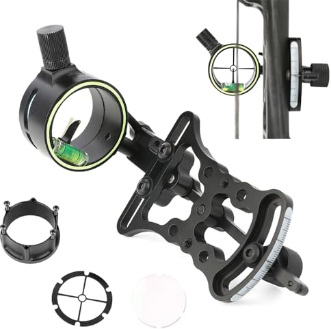 SHARROW Viseur de Tir à l'arc 1 Broches Viseur d'arc à Poulies Micro Ajuster Visières pour Arc Composé Alliage d'aluminium Visée d'arc (Viseur avec 4X lentilles)