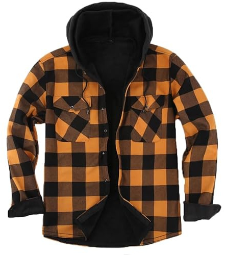 Iris Sprite Camisa a Cuadros para Hombre, Acolchada, con Forro Cálido, Casual con Bolsillo, Chaqueta con Capucha, Amarillo, XL