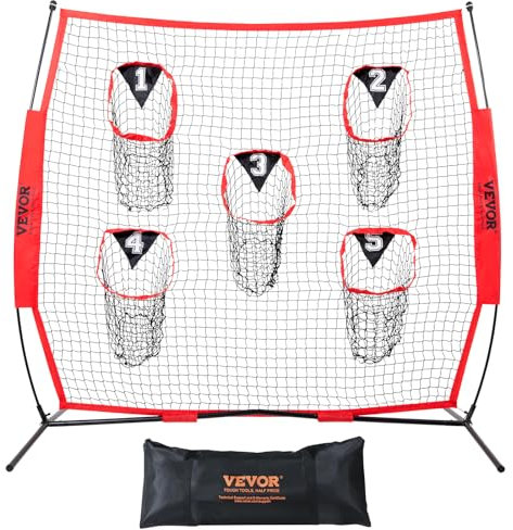 VEVOR 186,5 x 108,3 x 190 cm Fußballtrainer-Wurfnetz, Trainings-Wurfziel-Übungsnetz mit 5 Zieltaschen, Knotenloses Netz, inkl. Bogenrahmen & Tragbarer Tragetasche, Verbessert die QB-Wurfgenauigkeit