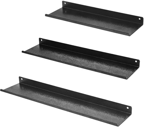 Uten Mensole da parete in metallo, set di 3 mensole sospese, lunghezza 40/35/30 cm, mensole per pareti, per decorazioni, soggiorno, bagno, cucina, Nero con venature argentate