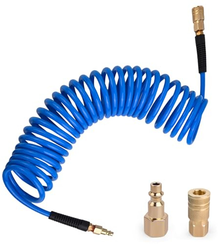 BOTSROOM Air Compressor Hose 1/4 in x 25 ft PU Air Hose Kit with 1/4 Industrial Air Fittings and Bend Restrictors, Working Pressure of 300 PSI, Blue