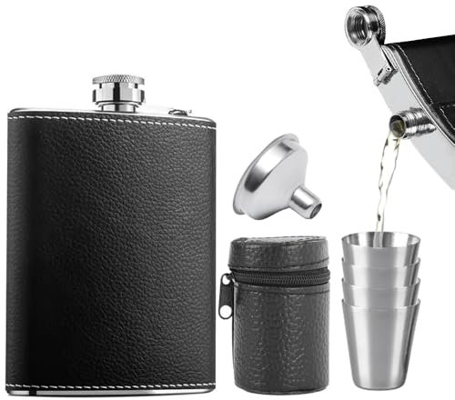 Zasvec Flasque a Alcool Set avec Entonnoir et Verres à Shot Flasque en Acier Inoxydable Flasque Whisky Flasques de Poche Portables Flasque pour Hommes Flasque à Alcool pour Voyages, Parti, Noir