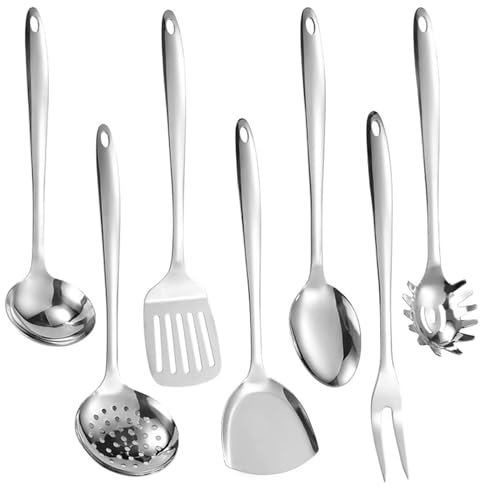 7 utensilios de cocina de acero inoxidable, herramienta de cocina importante, utensilios de cocina, cubiertos de cocina para cocina