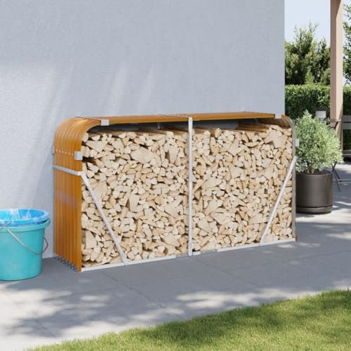 Xichuzi Kaminholzunterstand Hellbraun 180x45x100 cm Verzinkter Stahl, Holzunterstand, Holzstapelhilfe, Aufbewahrung Holz, Holzregal, Brennholzregal Außen, Kaminholz Aufbewahrung - 364584