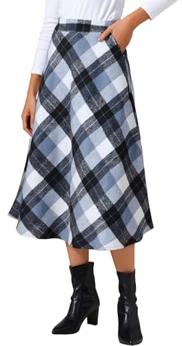 Allegra K Mujer Falda Maxi Cintura Alta Estampado Cuadros Vintage Casual | Bolsillos Traseros Ocultos Fiesta Club Cita Otoño e Invierno Combínalo con Blusa y Tacones