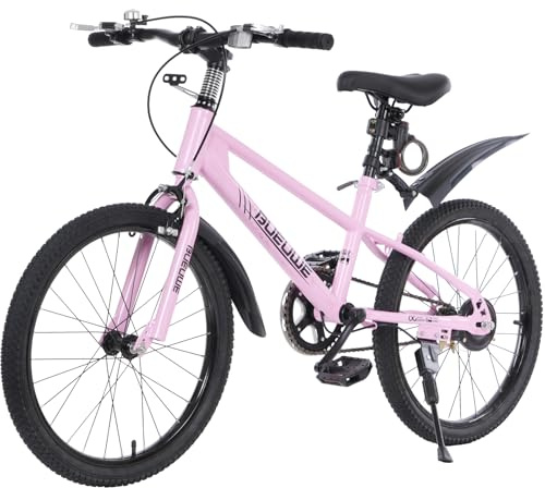 20 24 Kids Bike for Boy & Girls, Mountain Bike with Double Brakes | Bicycle Lock | Kickstand | Adjustable Seat | Anti-Slip Tires | Kids' Bicycle for Aged 7-12 Years Old,Pink,24in