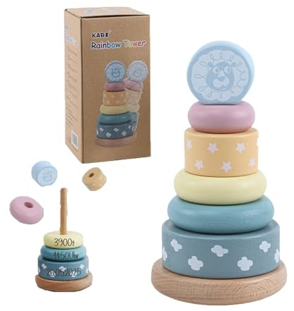 Personalised Wooden Stacking Toy for Babies 6-18 Months - Custom Name Engraved Educational Tower, Montessori Learning Toys for Toddlers 1-2 Years (19.5x10cm)