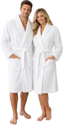 Morgenstern Peignoir d'Hôtel Blanc – Unisexe pour Femmes et Hommes – 100% Coton Eponge, 380 GSM, Doux pour la Peau et Très Absorbant – Lavable jusqu’à 70 °C – certifié Oeko‑Tex® taille M