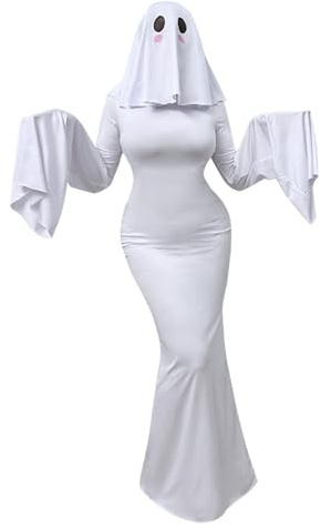 Licsaliwe Disfraz de fantasma de cuerpo completo para adultos, traje completo de Halloween con tocado para eventos de fiesta/grande