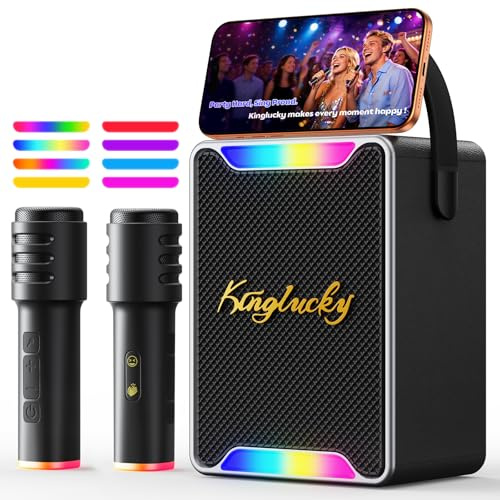 Portable Karaoke Machine for Kids Adults, Singing Machine Karaoke with 2 Wireless Microphones for Home Outdoor, Bluetooth 6.0, Voice Changer LED Lights Party Entertainment, Gift for Women Men Kids