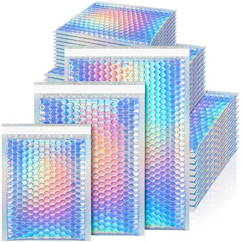 Qneiaym Luftpolsterumschläge 60 Stück:Versandtaschen Luftpolster Sortierte Größen (12,9x14,9cm 35Stk,14,9x20cm 15Stk, 20x24,8cm 10Stk), Selbstklebend, Wasserfest für Privatanwender & Kleinunternehmen