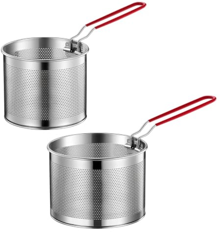 2 stycken 15,5/18 c m pastakorg i rostfritt stål, friteringskorg med avtagbart, handtag | Pastasil i rostfritt stål, metall nudelsil korg, pastasil korg för tvätt, droppning, fritering, matlagning