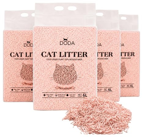 Arena de Tofu para Gatos 8kg DODA – Arena Tofu Gatos Aglomerante, Vegetal y Biodegradable, Bajo Polvo, Control de Olores, Absorción Rápida, Aroma Melocotón