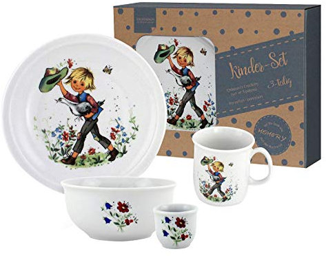 Kindergeschirr 5-teilig Hans im Glück, Porzellan Kindergeschirr mit Kinderteller flach, Kinderteller tief, Kindertasse, Müslischale, Eierbecher, Geschirr, Gedeck, Kinderservice, Märchen