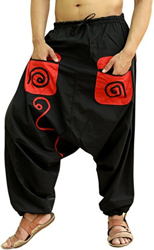 SARJANA Men's Cotton Pockets Harem Yoga Baggy Hippie Pants (Free Size, Black)