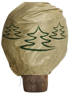 Windhager Winter-Deko-Vlieshaube Protect XL, Kälteschutz, Frostschutz für Pflanzen, Wintervlies, Gartenvlies, Abdeckvlies, 1,1 x 1,1 m, Tannenbaum-Motiv, Beige