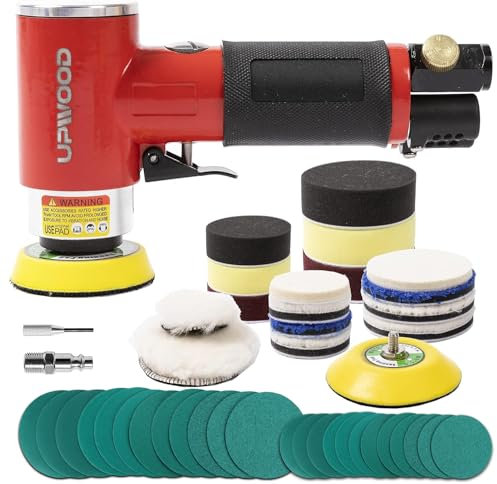 UPWOOD 2''/3'' Mini Air Sander Polisher Kit, Dual Action Random Orbital Sander with 24 Dry/Wet Sanding Pads (80-320) & 16 Polishing Discs, Pneumatic Polisher for Car Detailing, Metal & Wood Polishing