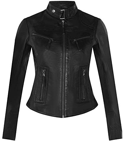 Infinity Leather Veste de Moto Classique en Cuir Véritable Noir Pour Femmes, Coupe Mince, Mode L
