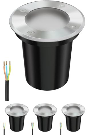 ledscom.de 4 st. markinbyggnadslampa BOLI för utomhusbruk, IP67, rostfritt stål, frostad, rund, 108mm Ø inkl. LED-lampa 500lm varmvit