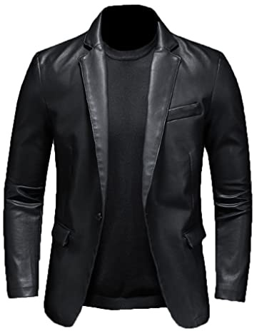 Jegsnoe Veste En Cuir Pour Homme D'automne Veste En Similicuir Slim Fit Blazer En Cuir Pour Hommes Black M