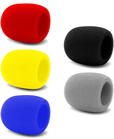 Jagowa 5 Pcs Multicolor Microphone Mic Covers Foam Thick Handheld Windscreen Karaoke Mic Covers Reusable Yellow Blue Grey Red Black
