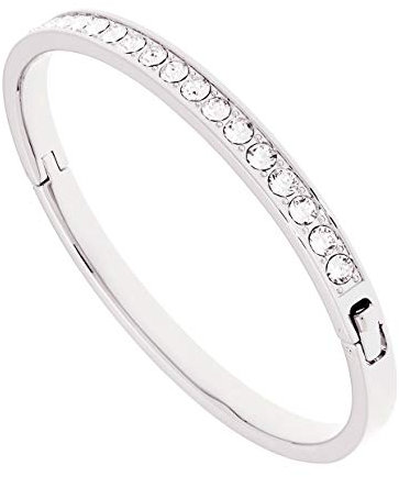 Ted Baker Clemara Hinge Crystal Bangle Bracelet For Women - Large (Silver/Crystal)