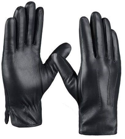 MGGMOKAY Herren Lederhandschuhe Kaschmir gefüttert,Schwarz,L