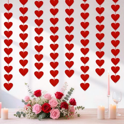 Childom 80 Pcs Red Felt Heart Garland,Valentines Decorations,Valentines Party Decorations,Hanging Hearts Decoration,Valentine's Heart Garland for Wedding Bridal Engagement Anniversary Birthday Party