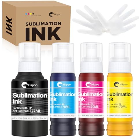 Hiipoo Sublimation Ink Refilled Bottles Compatible for ET2400 ET-2800 ET2720 ET2760 ET2750 ET4800 ET-2803 ET-2850 Inkjet Printers Heat Press Transfer on Mugs T-Shirts