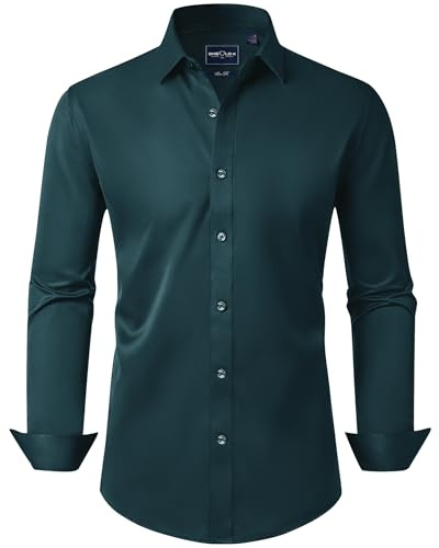 DEMEANOR Mens Shirts Stain Shield Dress Long Sleeve Slim Fit Formal Shirt | Stain Resistant Fabric, Classic Collar, Lightweight, Comfortable, Non Iron, Easy Care, Business, Casual Outings