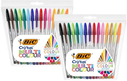 BIC Cristal Multicolour Kugelschreiber mit breiter Spitze - mehrfarbig, 2x 15er Pack (30 Stück)