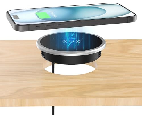 i.VALUX Recessed Wireless Charger,15W Magnetic Fast Charging Phone Charger(Pad),Hidden Desktop Grommet Qi Wireless Charging Station for iPhone 17/16/15/14/13/12/11/AirPods and Qi-Enabled Devices