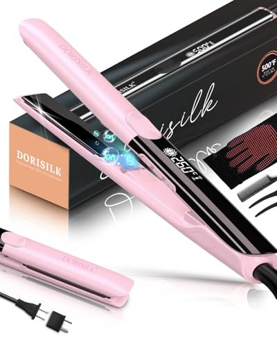 Dorisilk - Piastra Professionale per Capelli 2 in 1 Ad Alta Temperatura (500 Gradi), Ceramica a Riscaldamento Rapido 30s, Ferro Arricciacapelli Al Plasma (Rosa)