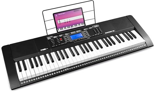 MAX Rhapsody61M - MIDI Keyboard Piano mit 61 Tasten, Keyboard mit Anschlagdynamik, Display, 8 Std. Akku, Notenhalter, 40 Demo Songs für Anfänger, Piano mit Lern-Funktion, 300 Sounds