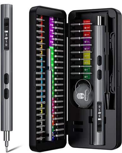 Ruitx Mini Elektrisch Schraubendreher Set, 58 In 1 Feinmechaniker Werkzeug Set 200rpm mit 50 S2 Magnetischer Spitze/Motorschutz/3 Gänge Akku Schraubendreher, für Phone/Laptops/Watch/Camera