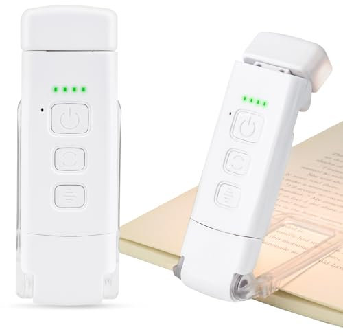 Luce per Lettura Libri a Letto, Lampada LED per Libro Ricaricabile con 3 Colori & 5 Luminosità Regolabile, Protezione Occhi, Clip Flessibile Ultra Leggera per Bambini e Amanti dei Libri-Bianco