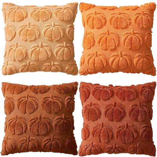 VEEKAY 4 Pièces Housses de Coussin Citrouille 45X45cm,Taie d'oreiller de Thanksgiving,Housses de Coussin Déco Automne,Taie d'oreiller Décorative,pour Canapé Salon Chambre Jardin Maison Décoration