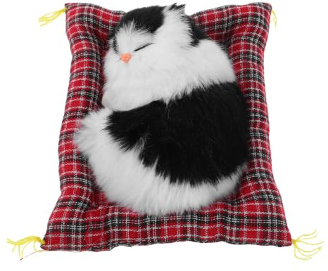 Milisten Realistic Cat Figurine with Interactive Meowing Sound Cat Stuffed Animal with Cushion Lifelike Kitten Model for Home Office Table Shelf and Cabinet Decor