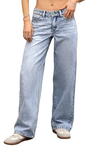 ELLEVEN Low Rise Baggy Jeans for Women Trendy Stretchy Y2K Wide Leg Jeans Boyfriend Straight Leg Denim Pants Light Blue Denim 2
