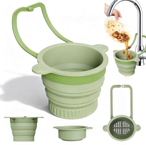 Desmontable Colador Fregadero para Colgar, Kitchen Sink Strainer Basket Plegable, Colador Fregadero de Silicona, para Filtrar Restos de Comida y Evitar Atascos en El Fregaderos (Verde)