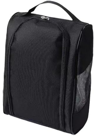 Football Boot Bag, Portable Sports Shoe Carrier with Organised Storage, Compact Design for Football Boots and Golf Shoes, Durable Black Fabric Construction, Ideal for Training and Matches