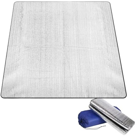 Tappeto da pavimento in schiuma di alluminio, 200 x 200 cm, grande formato isolante, tappetino termico per tenda, per campeggiatori, escursionismo, escursionismo, zaino festival, spiaggia, soggiorno