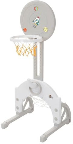 Joyz basketkorg set för barn, 3-i-1 höjdjusterbar med basketkorg, fotbollsmål och ringkastningsspel, lekplats för barn, sportleksaker för inomhus- och utomhusbruk, inkl. bollar och ringar