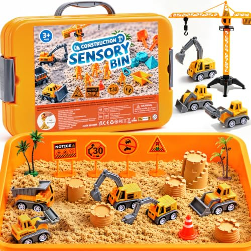 Magic Play Sand for Kids, Construction Sensory Bin for Toddler Boys Ages 3+