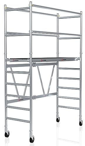 Stuver Scout V 140 Andamio 3,80 metros - [Ahorra espacio] Andamios plegables aluminio - Andamios de obra - Andamios de aluminio - Andamio con ruedas - Rueda andamio - Andamios plegables