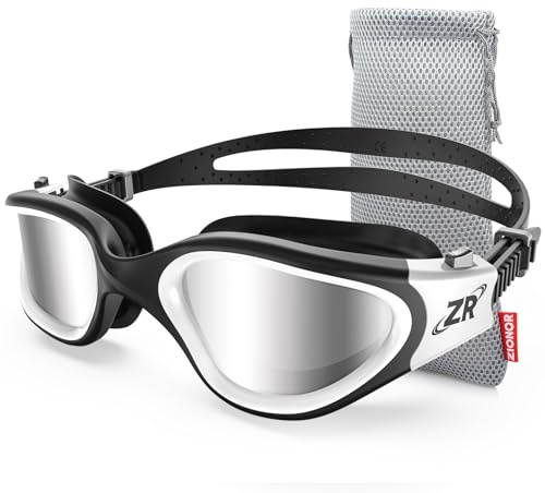 ZIONOR G1 Polarizzati Mirror Occhiali da Nuoto Unisex Adulto Uomo Donna Anti Foglia 100% Anti UV (Lentile Specchio Polarizzato Nero Bianco)