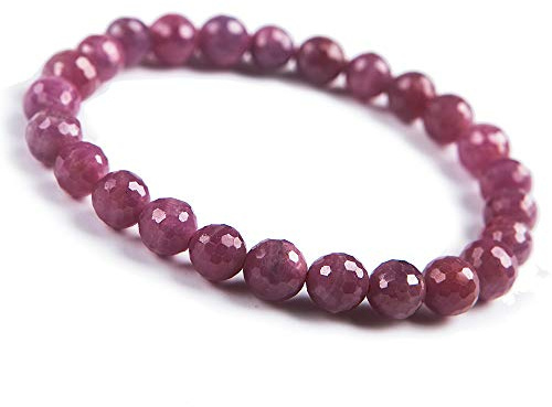 Stone-Beads Unisex elastiskt armband med naturlig rubinröd 7 mm, naturlig rubin, 17 g