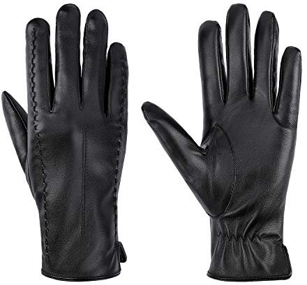 MaoXinTek Winter Handschuhe Eleganz Damen Warm Kaschmirfutter Touchscreen Lederhandschuhe Casual Winddicht Outdoor Sports Gloves Für Fahren Radfahren Texting Schwarz